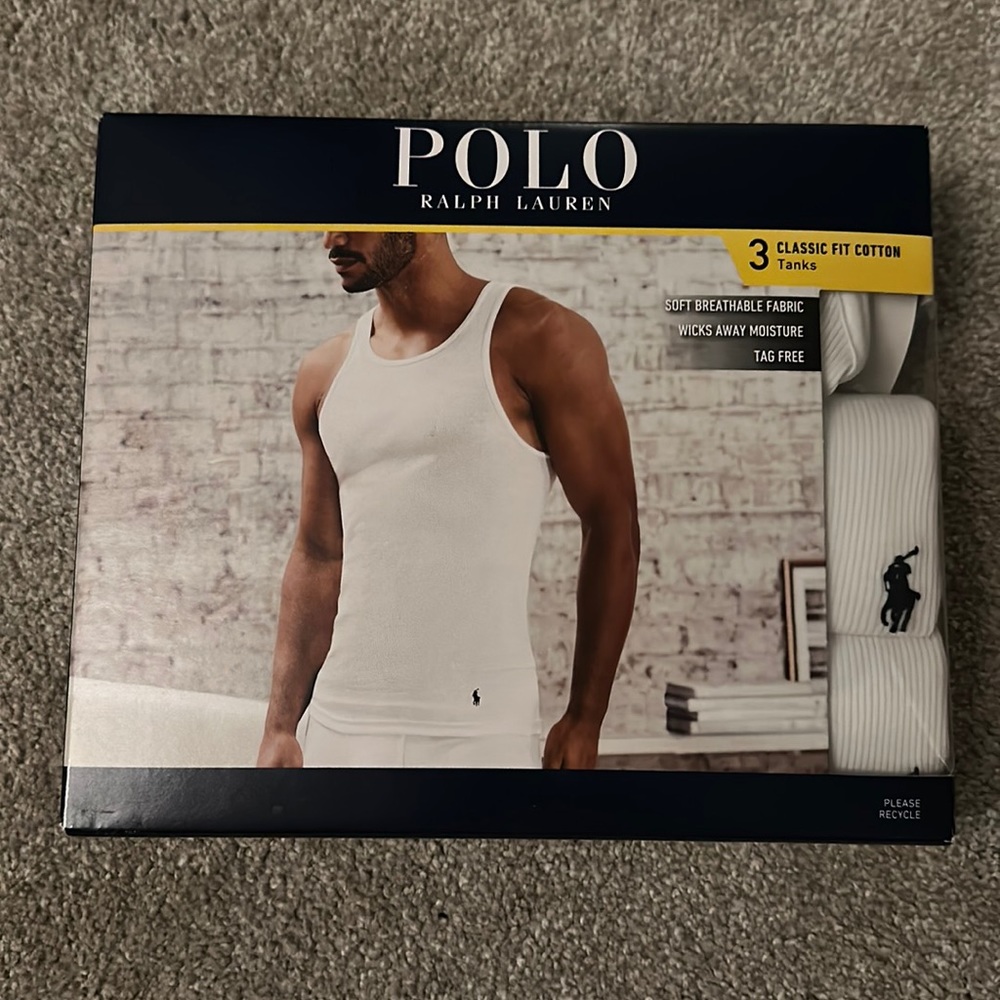 3 pack of Brand New Pack of Polo Ralph Lauren Classic Fit Cotton Tanks